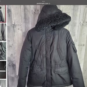 Ann Taylor Black Winter Jacket with Faux Fur Hood